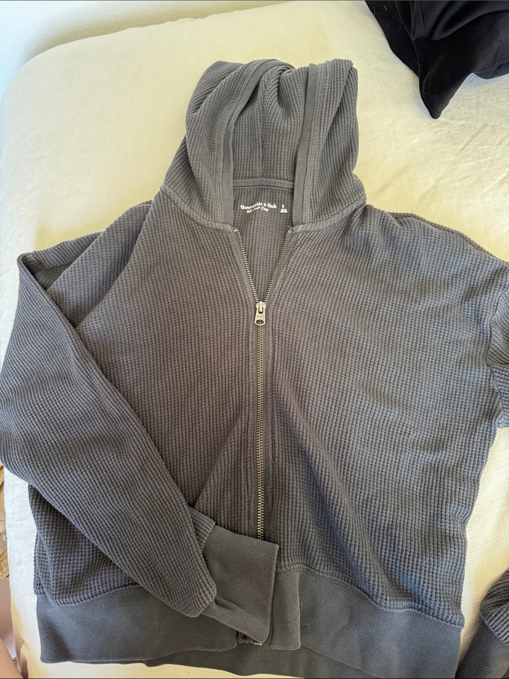 Abercrombie & Fitch Charcoal Gray Waffle-Knit Zip Hoodie